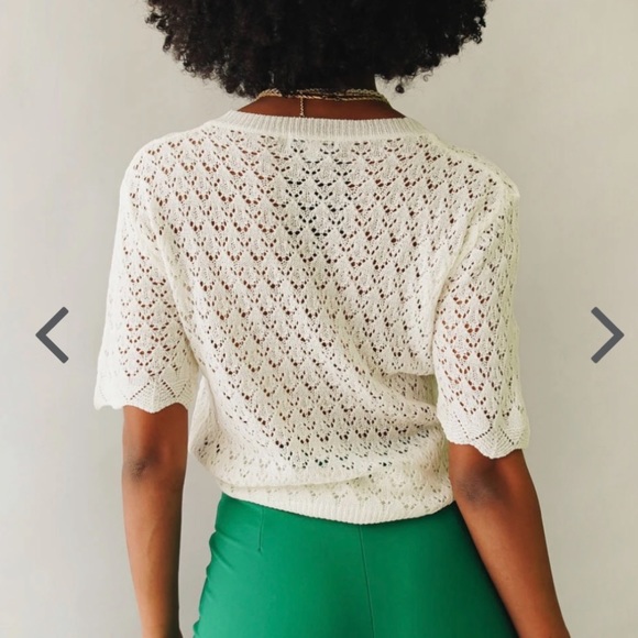 Crochet Knit V Neck Top Sweater White Ivory Coverup Size Small Medium S/M - Picture 3 of 9